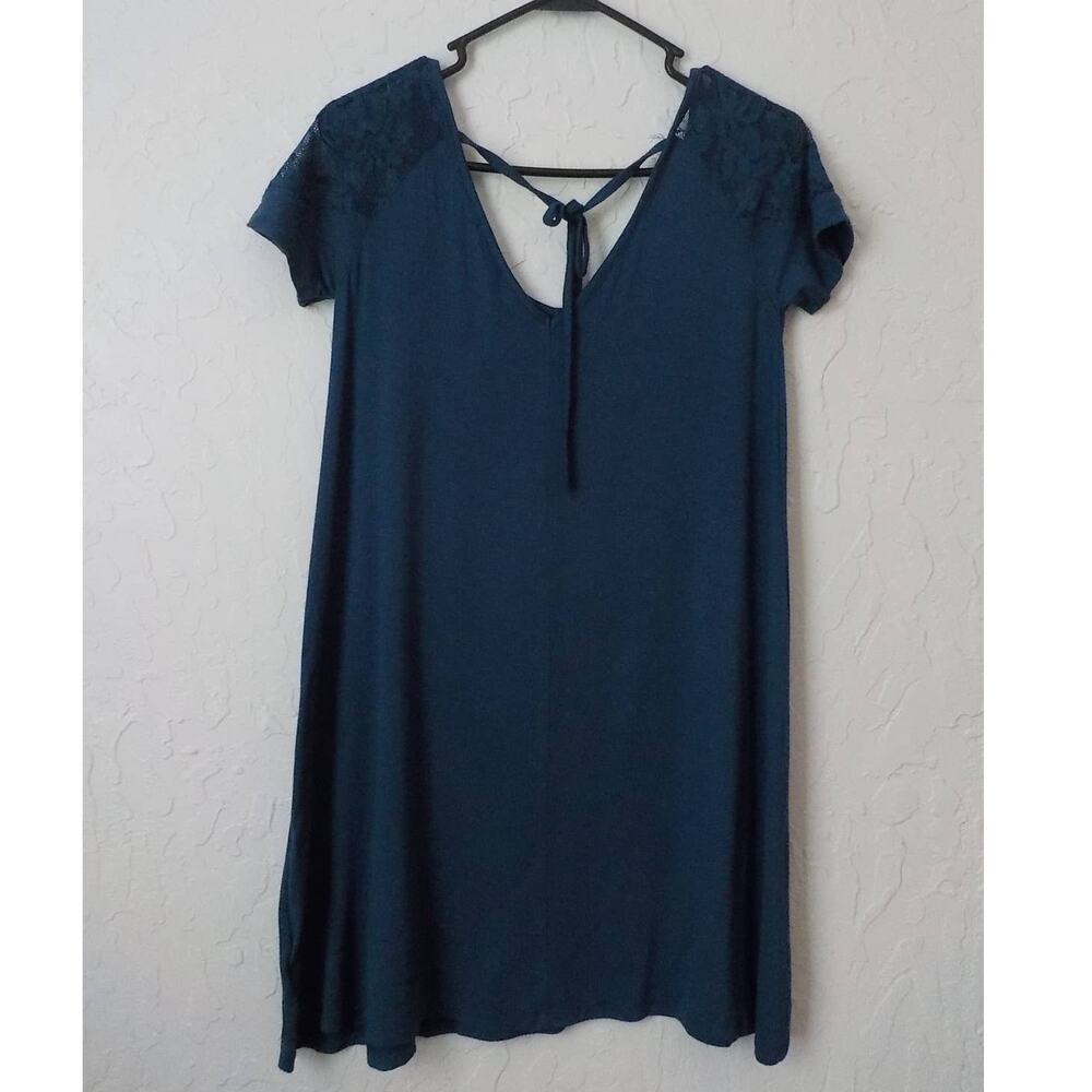 Aeropostale Blue Casual Mini Dress Women Sz Medium V-Neck Rayon Stretch Comfy